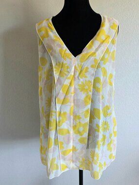 NEW Cabi Top Blouse Sz L Floral Sheer V-Neck Sleeveless Yellow Blush Front Porch